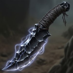 An obsidian knife glowing with strange power